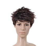 Short Curly Dark Brown Full Bang Men Hair Wig