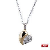 4gb de cristal en forme de coeur un lecteur flash USB collier (or)