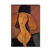håndmalte oljemaleri Jeanne Hebuterne i en stor hat071 av Modigliani med utstrakte ramme