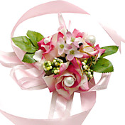 Elegant Pink With Light Yellow Silk Rose With Chiffon Decoration Wedding/ Bridal Wrist Flower