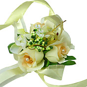 Elegant Ivory Silk Rose With Chiffon Decoration Wedding/ Bridal Wrist Flower