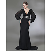 Trumpet/Mermaid V-neck Sweep Train Chiffon And Stretch Satin Evening Dress