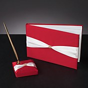 "Red and Bold" Wedding Guest Book and Pen Set With Rhinestones