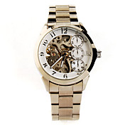 acero inoxidable banda reloj de pulsera esqueleto mecánico con la mano luminoso blanco plateado +