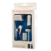 5-in-1 Lade Set (Auto Ladergerät / Reise Ladegerät / Stereo Ohrhörer / USB Kabel / Audio Splitter) für iPhone 3G/3GS/4G