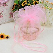 coeur en forme de sac d'or métal avec faveur délicate en organza (jeu de 12)