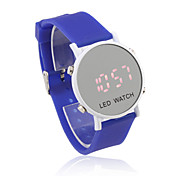 unisex gelatina stile sportivo rotonda luce specchio volto led rosso orologio da polso - blu scuro