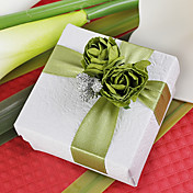 boîte carrée avec faveur vert rose (jeu de 12)