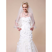 One-tier Fingertip Wedding Veils With Ribbon Edge