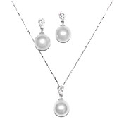 14 mm d'eau douce perle blanche avec 925 collier en argent et boucles d'oreilles