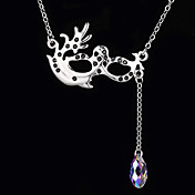 Venetian Mask Silver Alloy Necklace With Crystal Drop