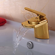 Ti-PVD Finish Solid Brass Waterfall Bathroom Sink Faucet