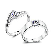Amazing 925 Sterling Silver With Cubic Zirconia Lovers Rings (Set Of 2)
