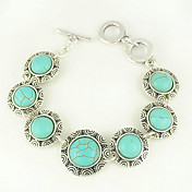 Turquoise And Silver Alloy Round Charm Toggle Bracelet