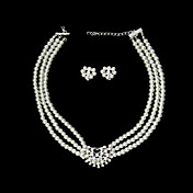 3 Strand Pearl Necklace And Earring Set