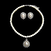 Stunning Pearl With Drop Jewelry Set Including Necklace and Earrings