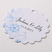 gepersonaliseerde geschulpte gunste tag - blauwe bloem (set van 60)