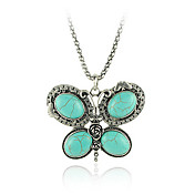 Turquoise And Silver Alloy Butterfly Necklace