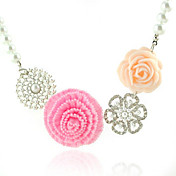 Faux Pearl And Pink Flowers Necklace