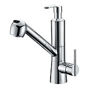 Contemporary Solid Brass Pull Out Kitchen Faucet with Soap Dispenser