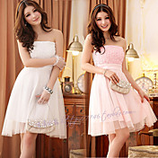 elegante strapless knielengte bruidsmeisje jurk
