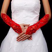 Satin Bridal Fingerless Elbow Length Gloves With Sequins (More Colors Available)