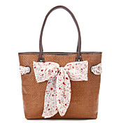Sweet Series Straw Shoulder Bag With Bowknot