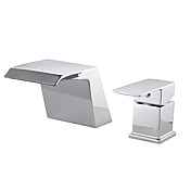 Contemporary Waterfall Widespread Bathroom Sink Faucet (Chrome Finish)