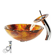 gehard glazen vat gouden wastafel met waterval kraan, pop - up afvoer en montage ring