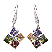 fabulosa de platino recubierto de cuadrados multicolores pendientes de la forma de corte de circonio cúbico