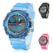 multi-funzionale degli uomini di gomma analogico digitale multi-movimento di orologio da polso con fascia trasparente (colori assortiti)