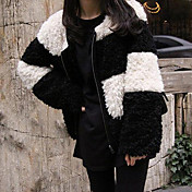 Long Sleeve Collarless Collar Evening/ Career Faux Fur Coat