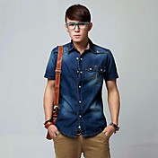 Slim Fit Mens' Short Sleeve Denim Shirt