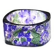 Ladies' Resin Round Bangles Classic Bracelet With Ocean Blue Flower