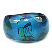 Ladies' Resin Round Bangles Classic Bracelet With Seablue Butterfly
