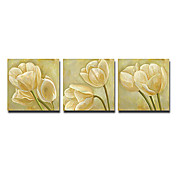 dipinto a mano olio su tela con cornice floreale allungata - set di 3