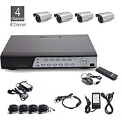 4CH All-in-one CCTV Kit + 4pcs 25M Outdoor Waterproof Camera with Silver Colour + 500GB HDD