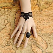 Handmade Black Lace Retro Style Princess Lolita Bracelet with Lace Flower Ring