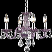 Candle Featured Crystal Chandeliers with 4 Lights in Purple