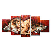 pintado à mão pintura a óleo de pessoas com quadro esticado - conjunto de 5