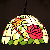 60W 1 - Light Tiffany Pendent Light with Glass Shade in Rose Pattern