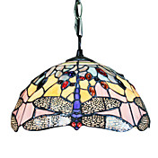 60W Tiffany Pendent Light in Purple Dragonfly Pattern