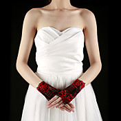 Lace Fingerless Wrist Length Bridal Gloves With Embroidery