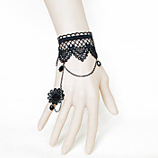 Handmade Black Lace Crown Pendant Princess Lolita Bracelet with Flower Ring
