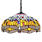 Tiffany 2 - Light Pendent Lights with Glass Shade Dragonfly Pattern