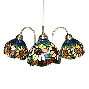 Tiffany Glass Chandeliers with 3 Lights in Flower Design