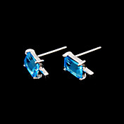 Charmant Sterling Silver Square Blue Cubic Zirconia Oorringen van de Nagel