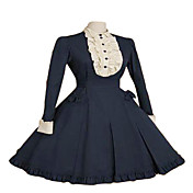 Long Sleeve Knee-length Ink Blue Cotton Classic Lolita Dress