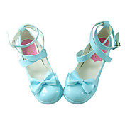 Blue PU Leather 4.5cm High Heel Classic Lolita Shoes with Bow