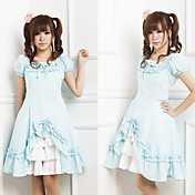Short Sleeve Knee-length Blue Cotton Country Lolita Dress